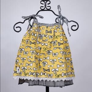 Binx Kids Girls Dress Size 18 Months Mustard Yellow Black Bow Print Shift NEW